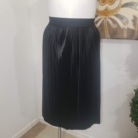 Lands End Maxi Pleated Skirt Wide Elastic Waistband Black Size XS Formal Classic - Picture 1 of 8